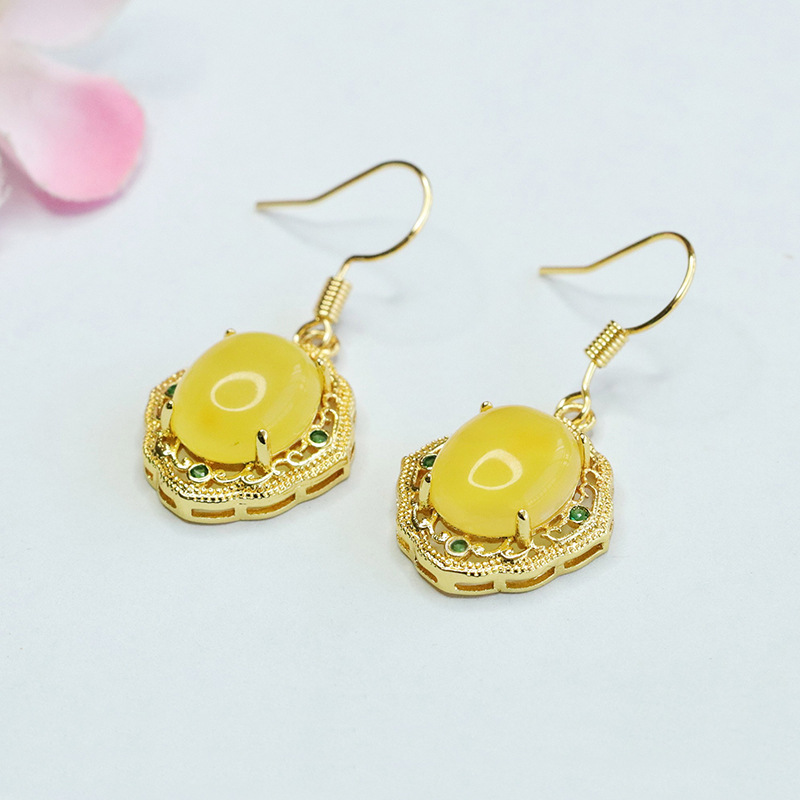 Yuyu natural beeswax three-piece pendant earrings ring amber suit wholesale generation HP3121208
