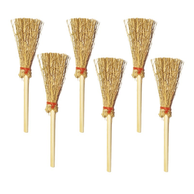 Cross-Border Hand-Tied Natural Mangosteen Broom Craft Decoration DIY Mini Witch Broom Wholesale