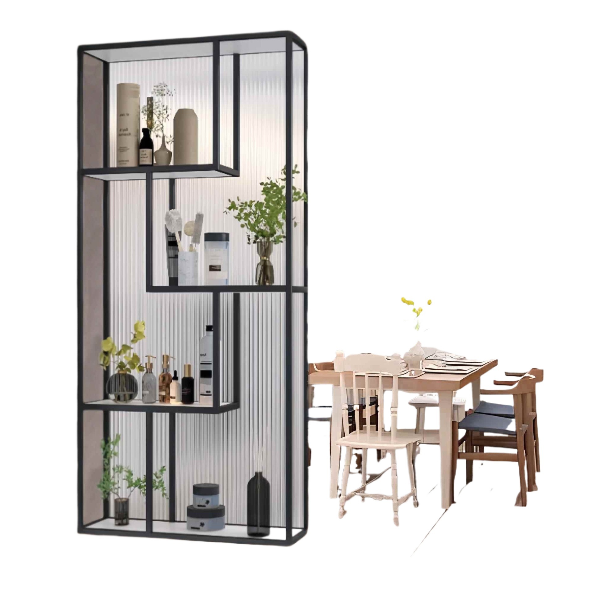 Bathroom Dry Area Half-Wall Glass Partition Wrought Iron Shelf Washbasin Living Room Stainless Steel Screen Cross-Border