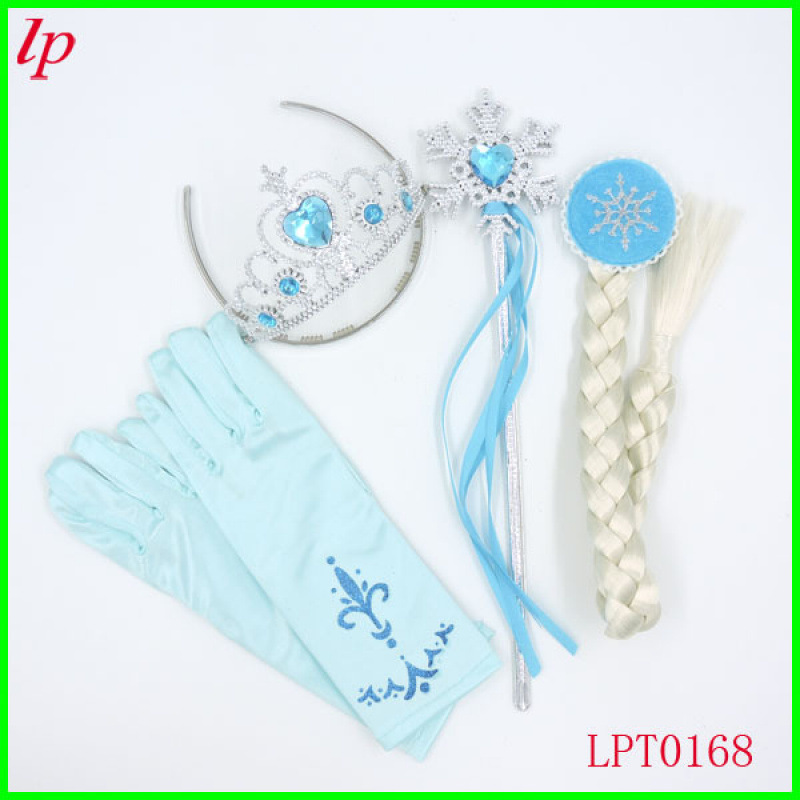 Hot-Selling Frozen Gloves Set in Stock Elsa Princess Crown Magic Wand Braided Gloves Four-Piece Set