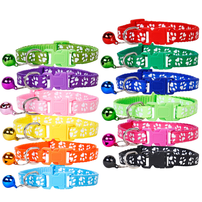 Pet Tag 1.0 Dog Paw Print Collar Patch Bell Collar Cat Colorful Buckle Large Stock Fabric Collar Multiple Colors Available