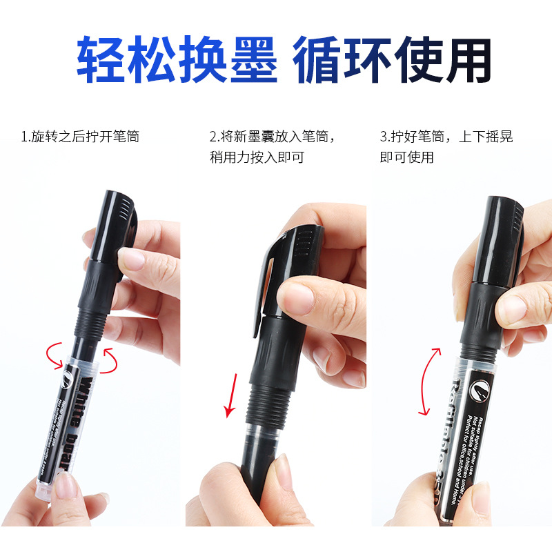 Whiteboard Pen Can Be Refilled with Ink, Erasable Blackboard Pen, Oil-Based Pen, Replaceable Refill, Easy-To-Erasure Writing Board for Kidsren and Teachers