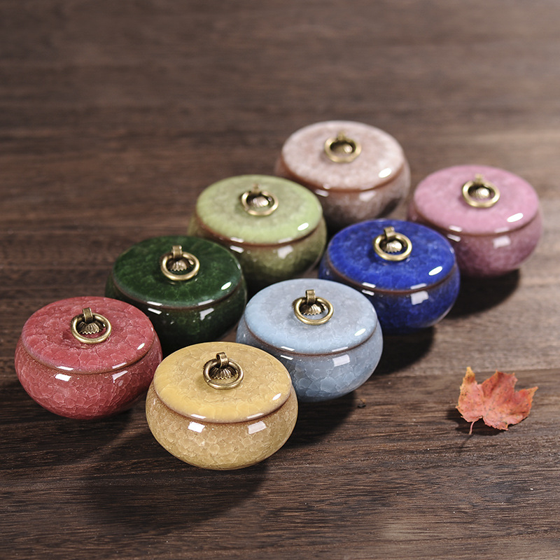 Portable Ice Cracked Glaze Ceramic Purple Sand Small Tea Jar Tea Jar Tea Box Pu'Er Sealed Jar