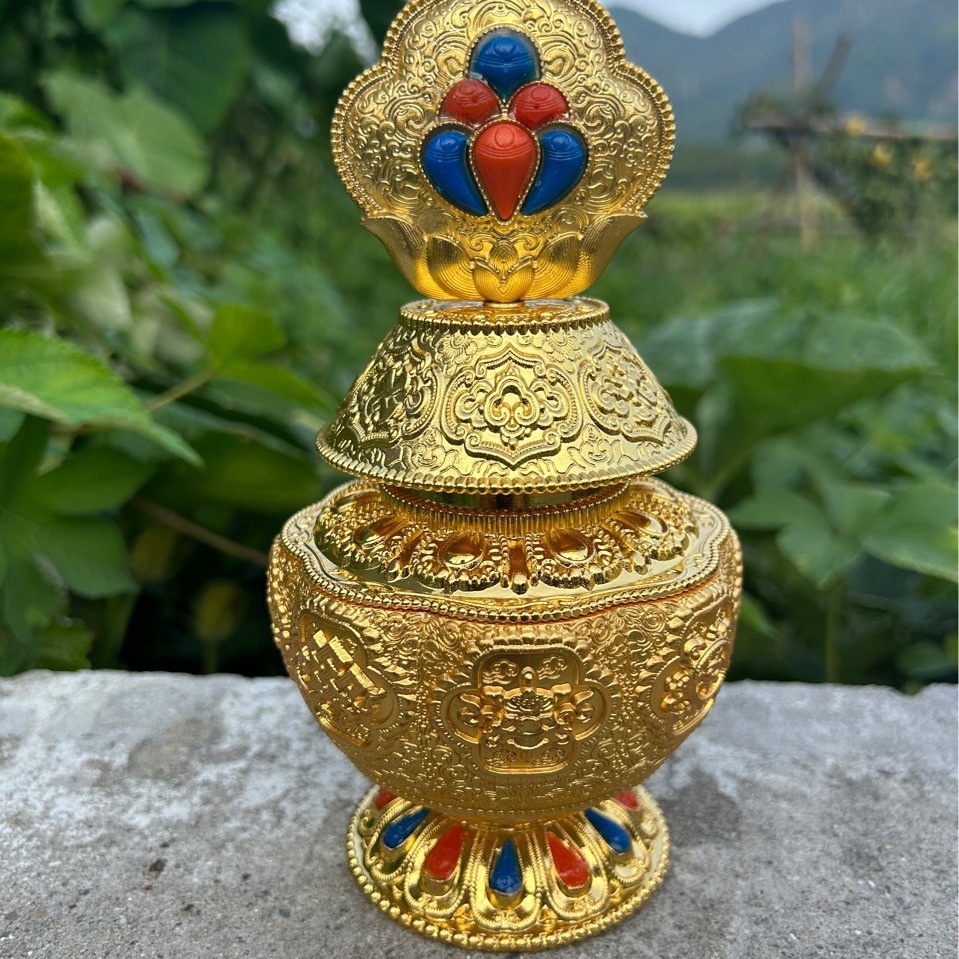 Xizang Tantric Monibo Dragon King Bottle Eight Auspicious Bottle Temple Selected Yellow God of Wealth Bottle Pure Copper Alloy