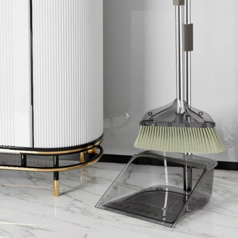 Transparent Broom and Dustpan Set, Two-Piece Soft Bristle Broom, Household Dustpan Tool, Hair Combination