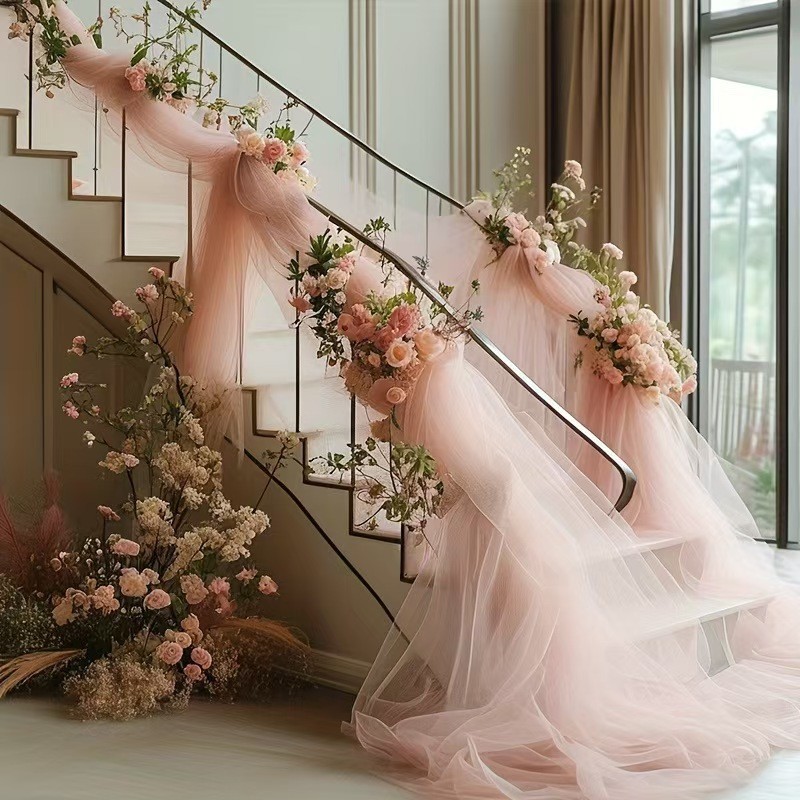 Sheer Wedding Mesh Outdoor Wedding Party Venue Decoration Background Sheer Wedding Arch Chair Curtain Sheer