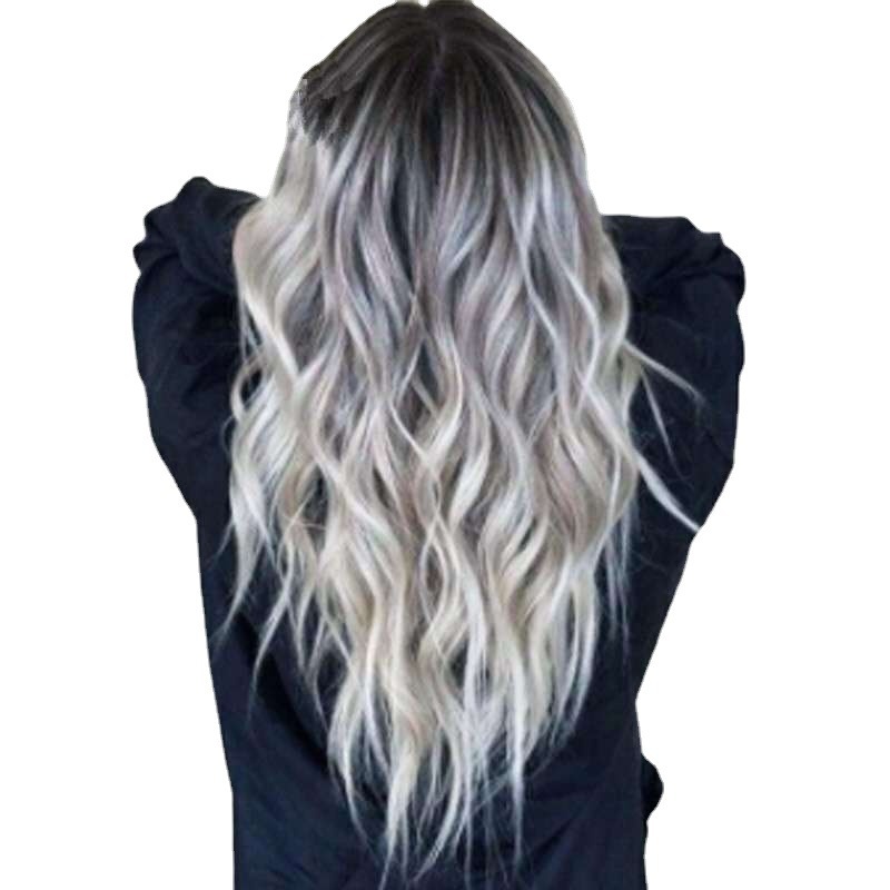 Wig COS gray gradient women's wig wholesale cross-border animation European and American wig bleaching and dyeing long curly hair