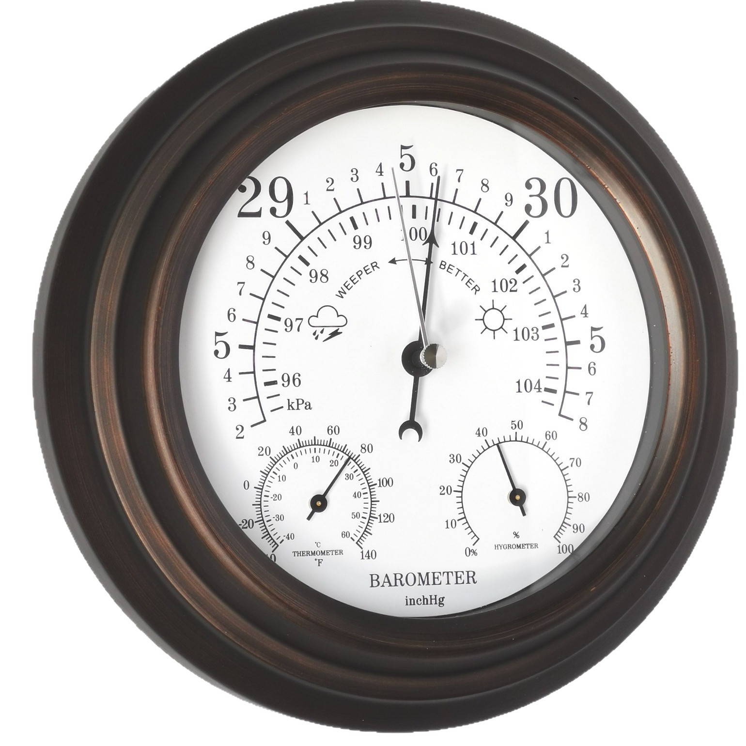 20cm Iron Shell 3-in-1 Weather Station (Thermometer, Hygrometer, Barometer)