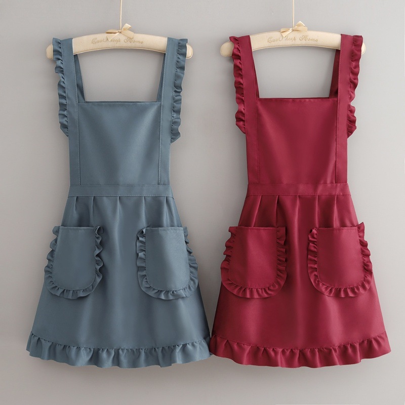 Foreign-style Korean-style Wood-ear Apron Kitchen Household Stain-resistant Stain-resistant Waist Logo Printing Nail Shop Work Clothes for Women