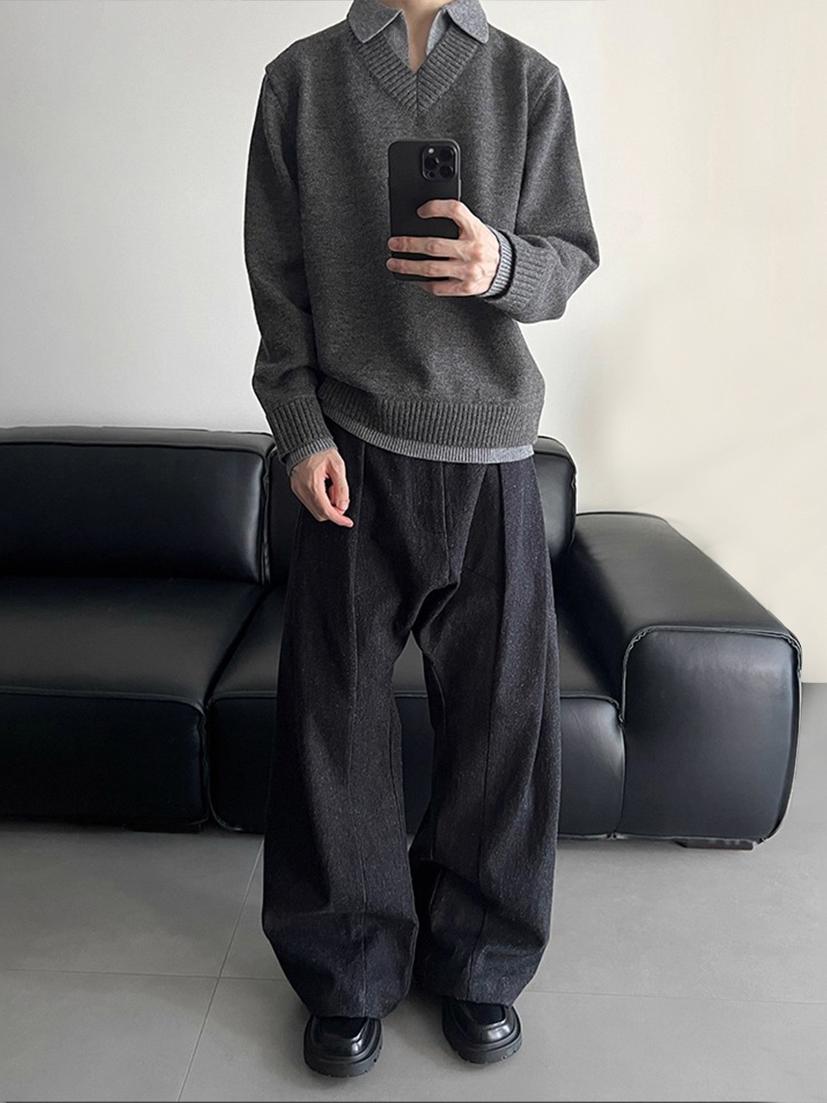 【Csmy】Stay the Night Fake Two-Piece V-Neck Imitation Cashmere Polo Atmosphere Old Money Sweater