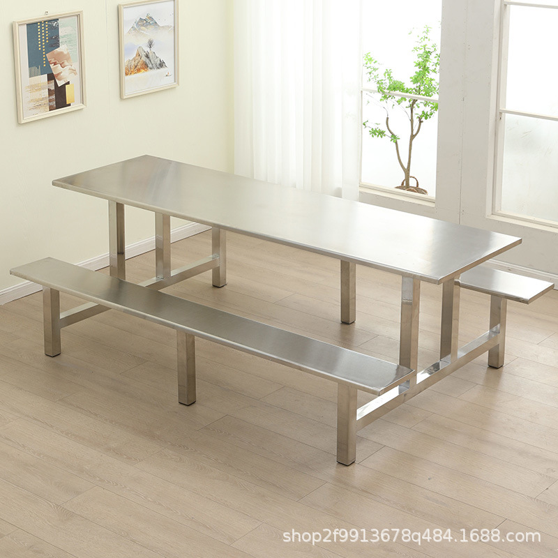 Stainless Steel Canteen Dining Table and Chairs Fiberglass Rectangular Breakfast Shop Conjoined 4/6/8/10 Staff Canteen School