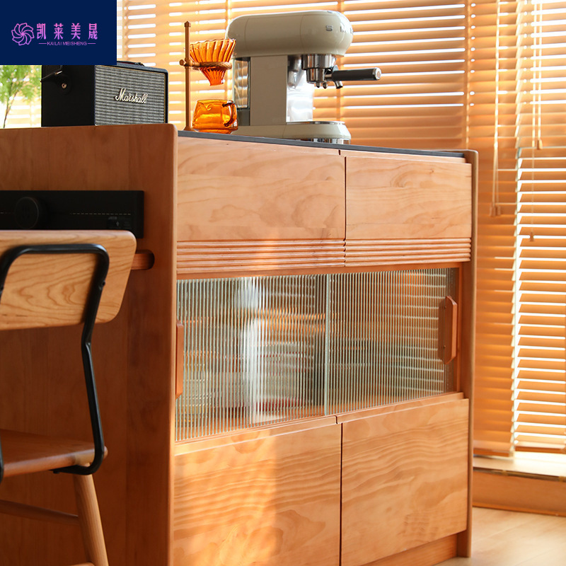 Solid Wood Nordic Island Table Set for Home Use, Integrated Dining Table, Extendable, Simple and Multifunctional Storage, Natural Wood Color