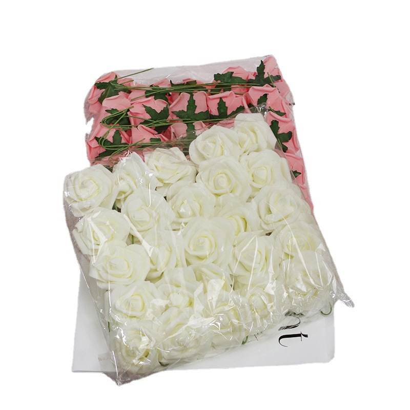 7cm with Support and Pole Flower Head Artificial Flower Foam Pe Flower Rose Photo Studio Wedding Flower Wall Decoration Artificial Rose