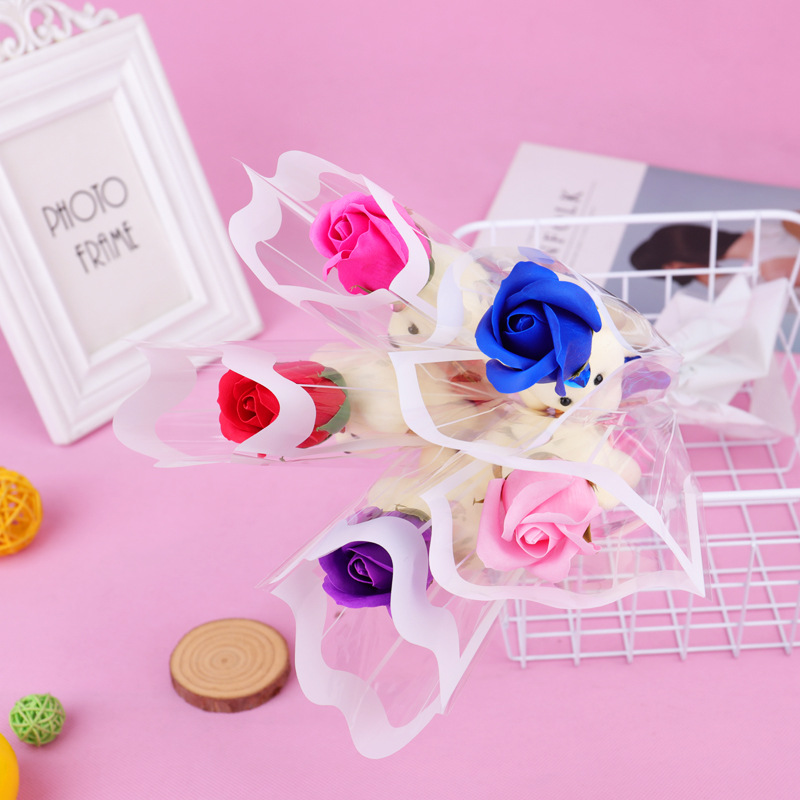 Cross-Border New Single Bear Soap Flower for Ladieswear's Day, Small Rose Flower Gift for Mom on Valentine's Day, Teacher