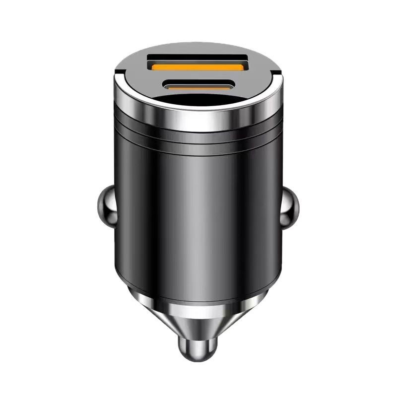 Factory wholesale zinc alloy car charger super fast charge conversion mobile phone one drag two fast charge head invisible car charger