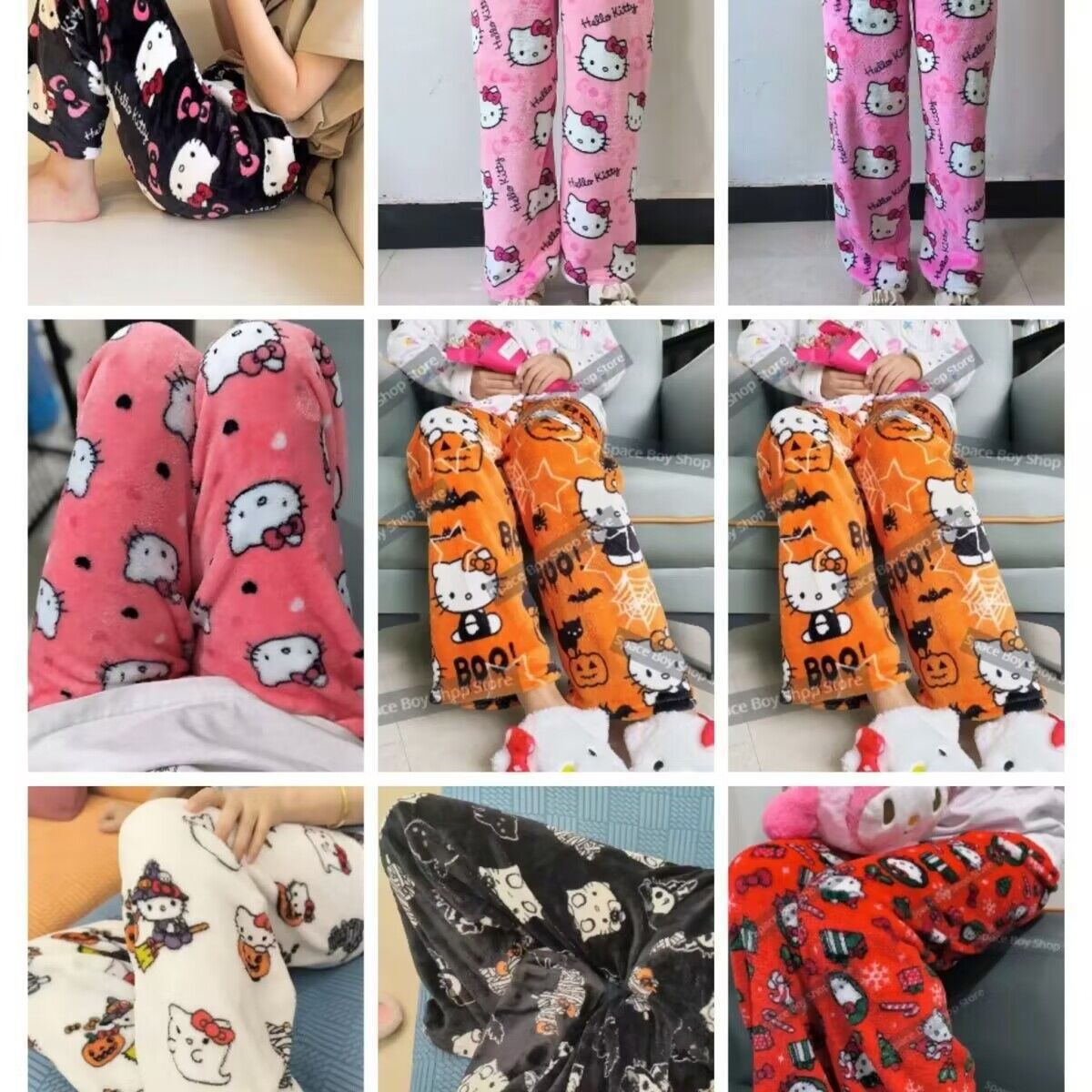 Cross-border Halloween fleece-lined Pajama Pants Women's Home Casual Autumn and Winter Loose Flannel Pants Home Casual Outer Wear