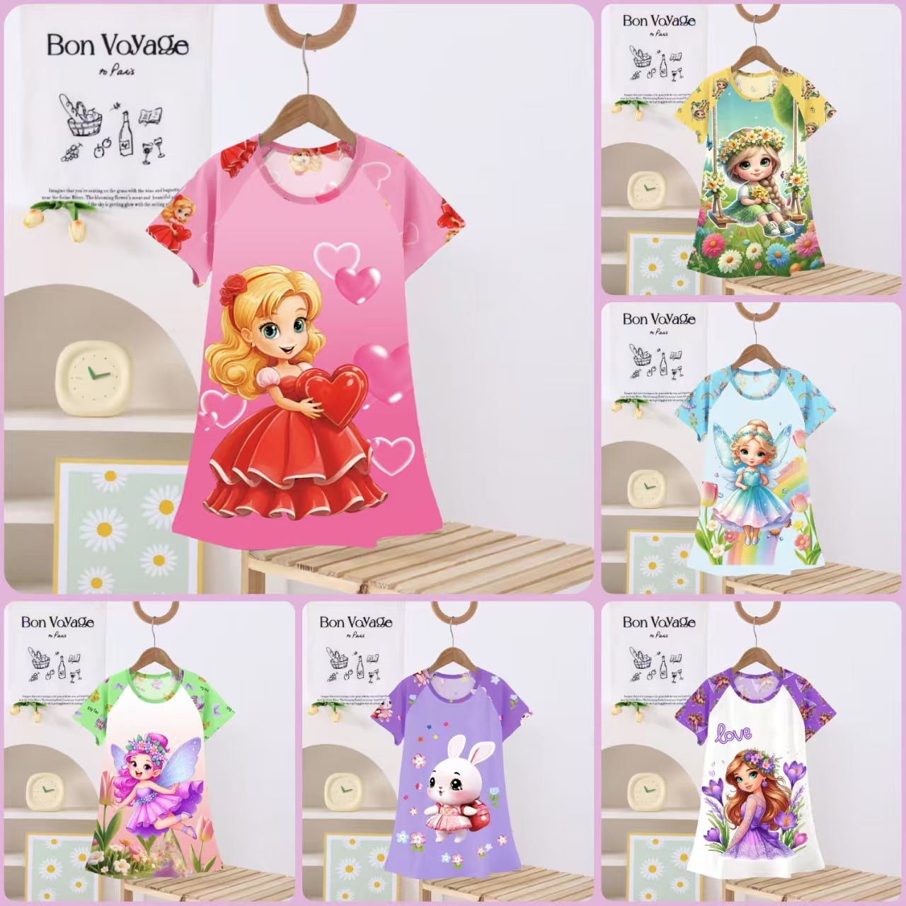 Новые детские пижамы для девочек 2025 года, летняя ночная рубашка в стиле принцессы, тонкое платье с мультяшным принтом для домашней носки