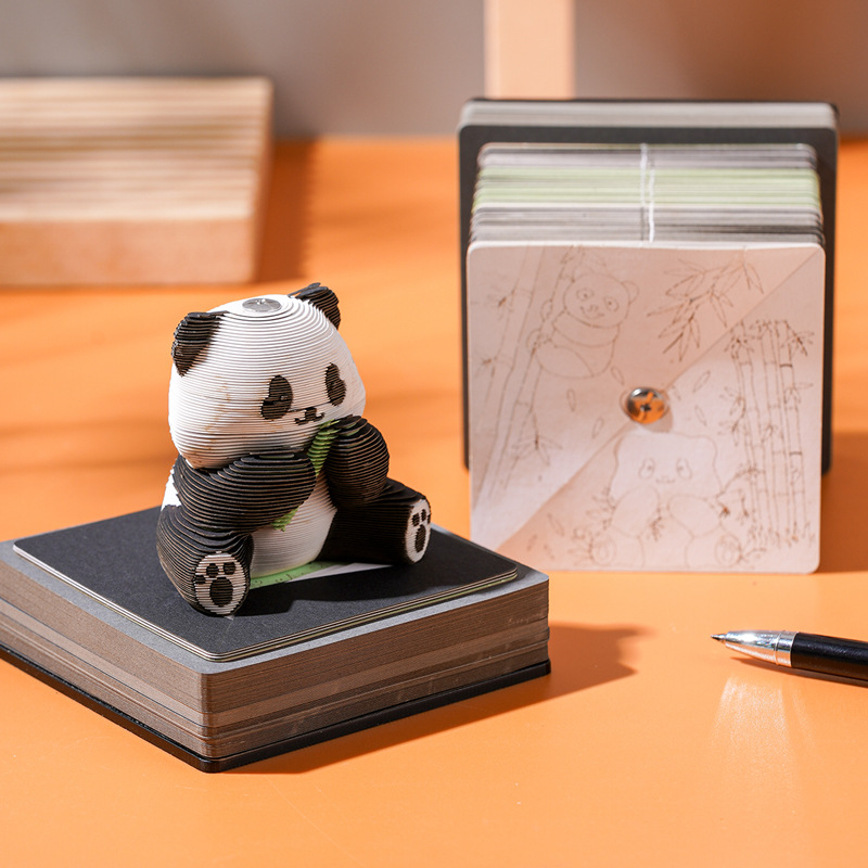 3D Paper Carving Panda Flower Stereo Note Pad Chinese Style Art Desk Calendar High-Looking Sticky Note Hand-Tearable Cute