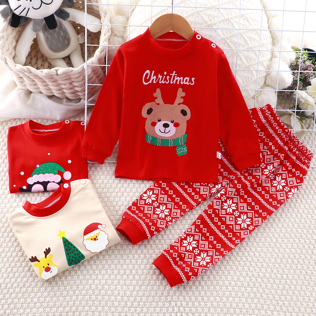 Новый весенне-осенний комплект хлопкового нижнего белья для детей 2025 года, домашняя одежда для мальчиков, осенние брюки, пижамы для девочек, комплект из двух предметов