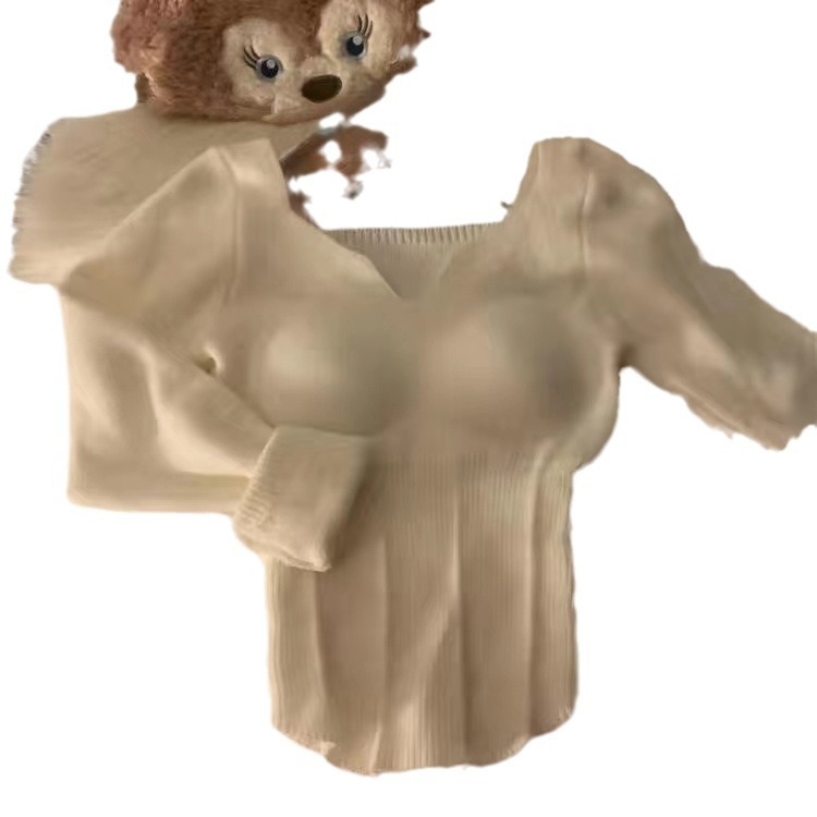 Autumn and winter with chest pad thermal underwear women's autumn top long sleeve inner wear outer wear knitted sweater bottoming shirt