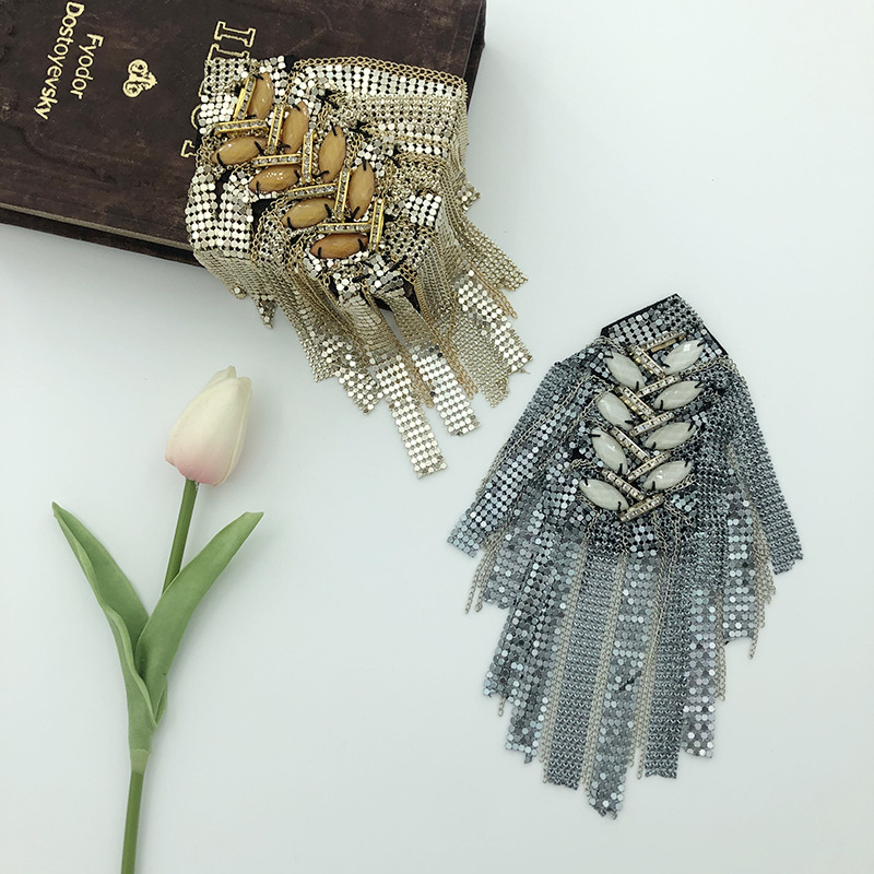 Korean Style Improved Luxury Super Flash Full Rhinestone Tassel epaulettes Brooch Stage Exaggerated Dress Accessories MC Suit