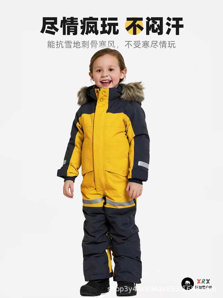 New Products in Stock, Factory Direct Sales, Foreign Trade Cross-Border Outdoor One-Piece Ski Suits, Waterproof, Velvet, Thickened and Warm for Boys and Girls