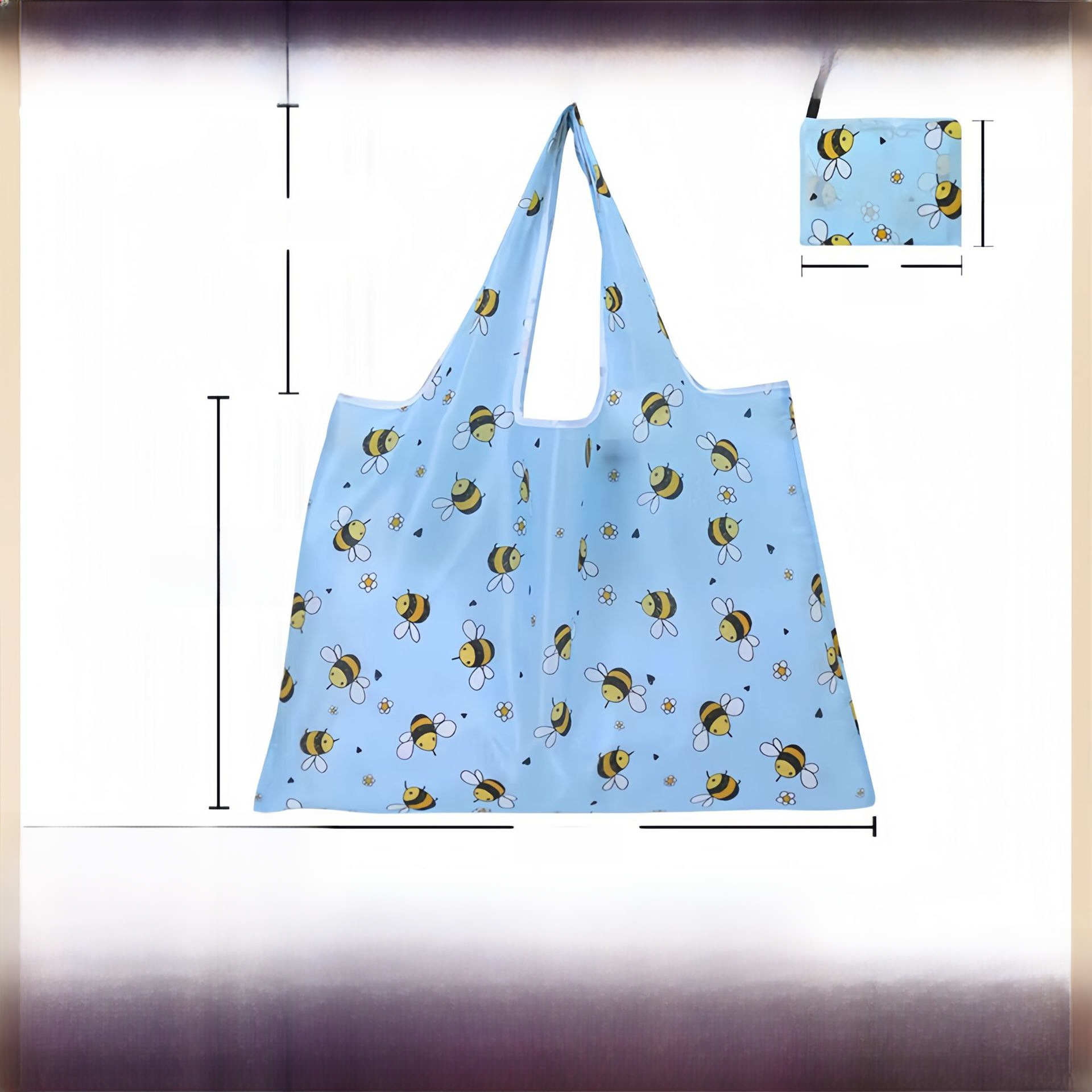 Large capacity folding shopping bag supermarket portable handbag printed logo printing 190T storage bag factory straight