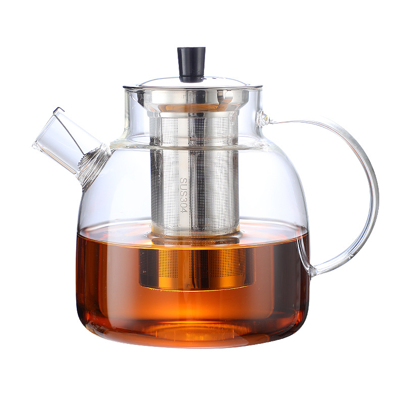 Glass Cold Water Kettle Set Can Be Heated with Open Flame, Large Capacity, Filtered and Thickeneded Cold Water Kettle, Juice Teapot, Bamboo Lid Water Kettle