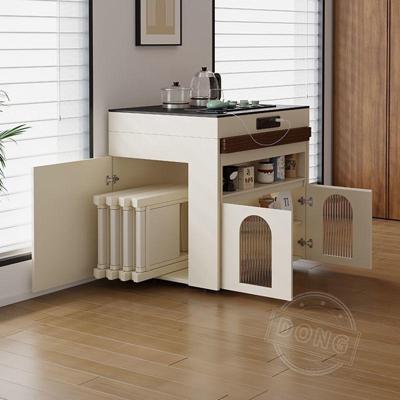 New Island Table Dining Table Integrated Retractable Household Folding Small Apartment Cream Solid Wood Multi-Functional Slate Dining Table