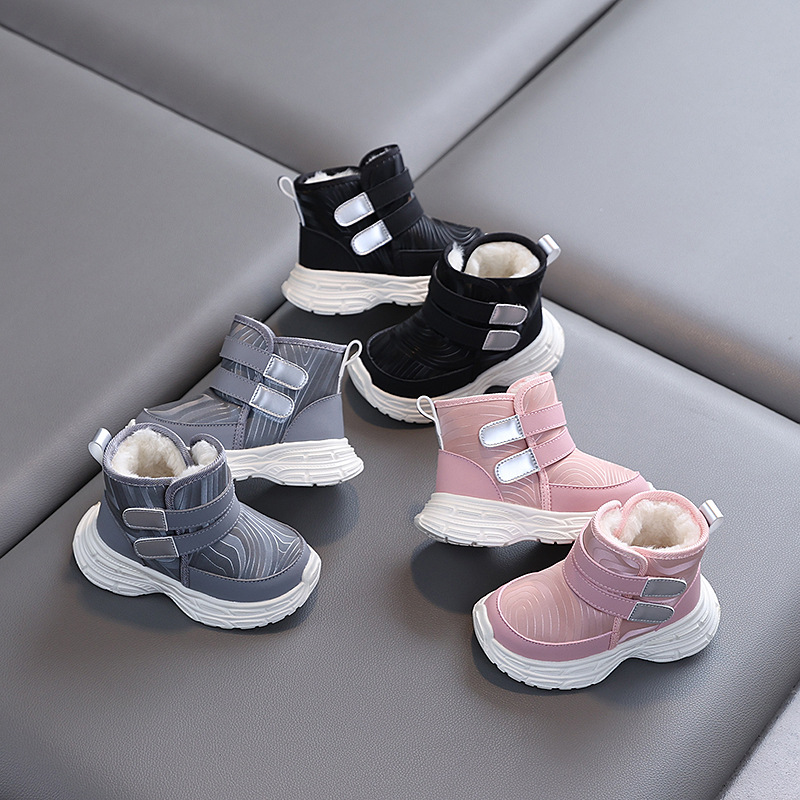 Зимние бархатные утолщенные сапоги для малышей 2-4 года, нескользящая мягкая подошва, теплые и легкие, водонепроницаемые хлопковые туфли для мальчиков и девочек