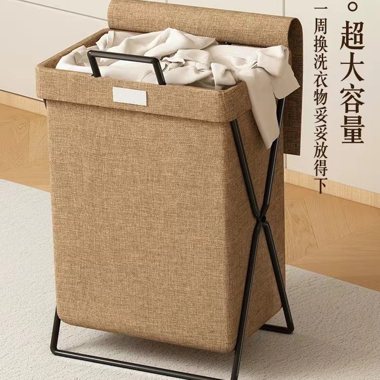 Cross-Border New Washable Dirty Clothes Basket Cotton and Linen Covered Folding Storage Organizer Storage Box Bathroom Clothes Storage Basket