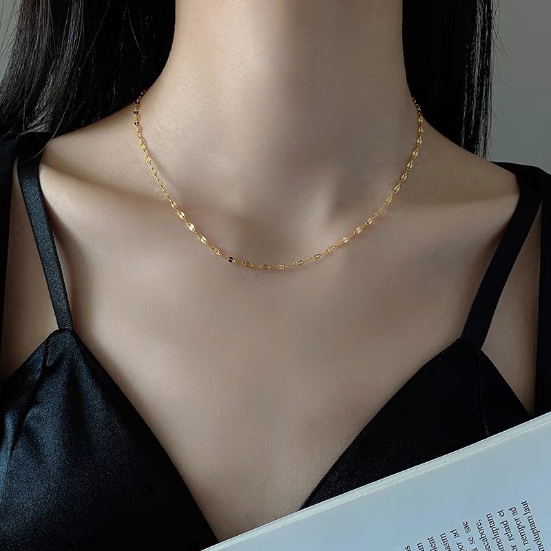 18K Gold Necklace Women's Color Gold Rose Gold Gold Chain White Golden Clavicle Chain Plain Chain Lip Chain Au750 Water Shell Wholesale