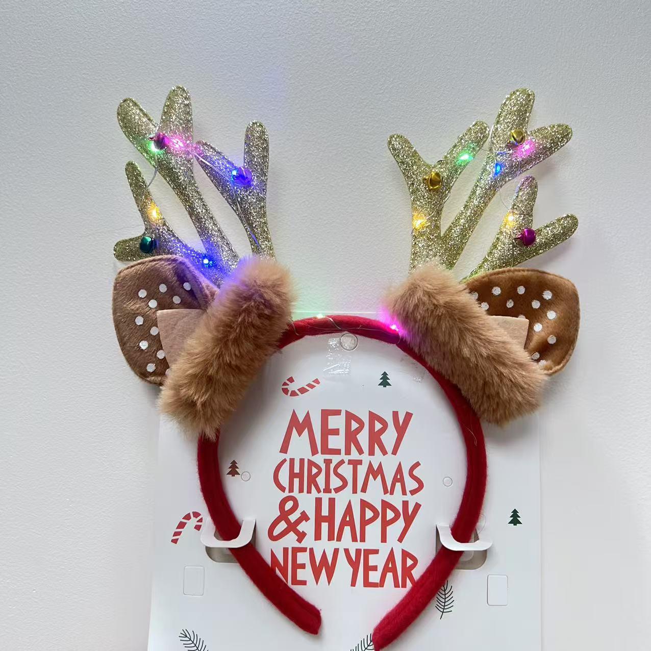2025 New Christmas Luminous Headband Female Elk Headband Children's Headband Holiday Party Decorations Small Gifts