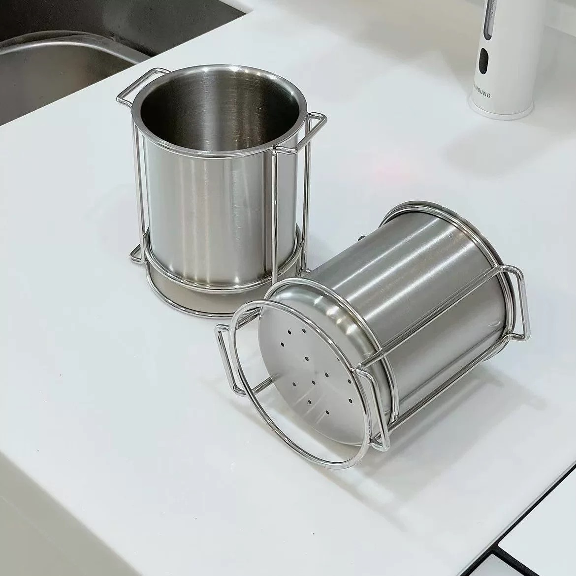 304 Stainless Steel Chopstick Basket Kitchen Countertop Tableware Storage Rack Cut Out Drainable Knife, Fork and Spoon Storage Box