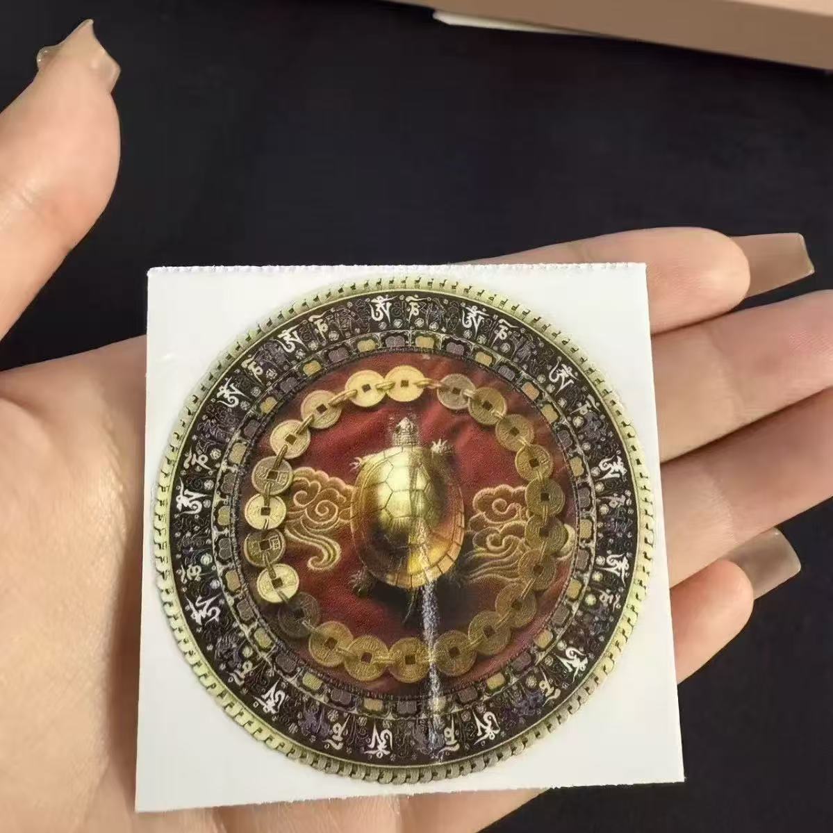 Chinese Style Feng Shui Gold Turtle Copper Coin Stickers, Fortune-Attracting and Blessing Rune Stickers, Cultural and Creative Feng Shui Jewelry Stickers