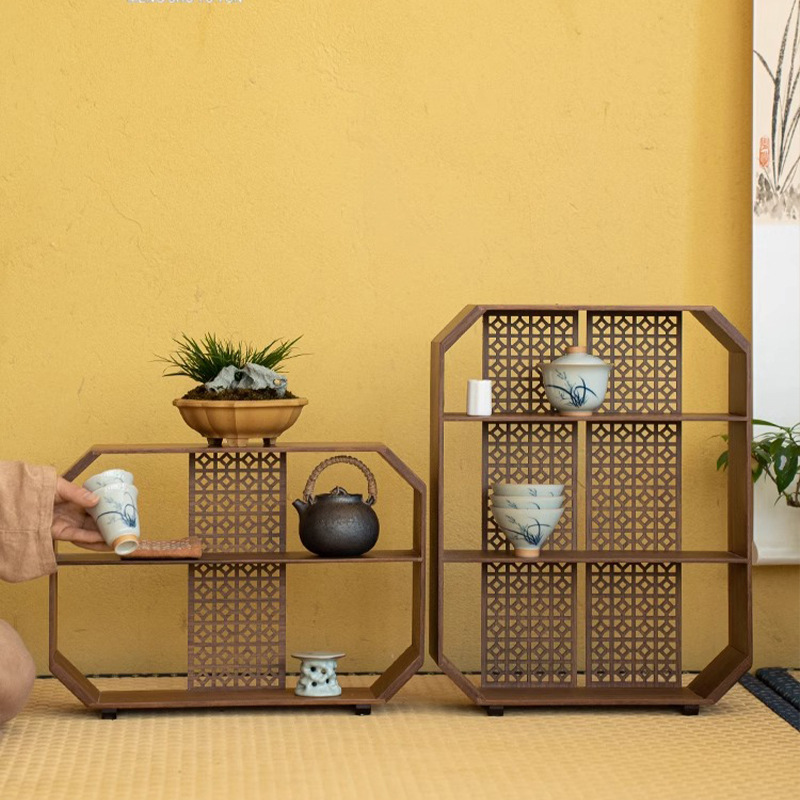 Chinese Bamboo Bogu Rack Small Duobao Pavilion Tea Room Ornaments Desktop Storage Rack Teapot Tea Set Rack Storage Rack