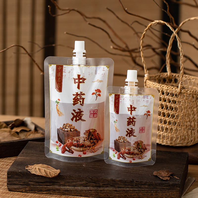 Disposable Chinese medicine liquid self-supporting suction nozzle bag liquid herbal tea Chinese medicine liquid food grade thick suction nozzle bag wholesale