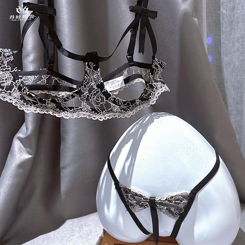 Sexy Cut Out Underwire Sexy Underwear with Any Adjustment, Open-Fit, No-Take-Off Underwear, Lace Embroidered Breast-Exposing Bra Set