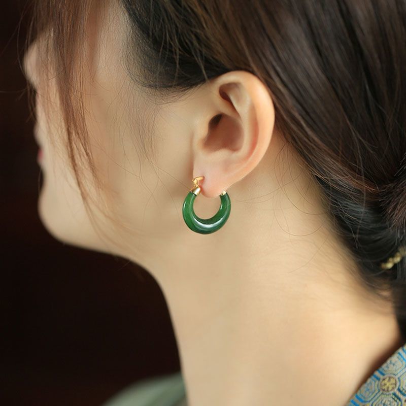 Authentic Natural Hetian Jade Earrings for Women, Jasper Earrings, High-End Jade Chinese Style Gift Earrings, Earrings, Earrings