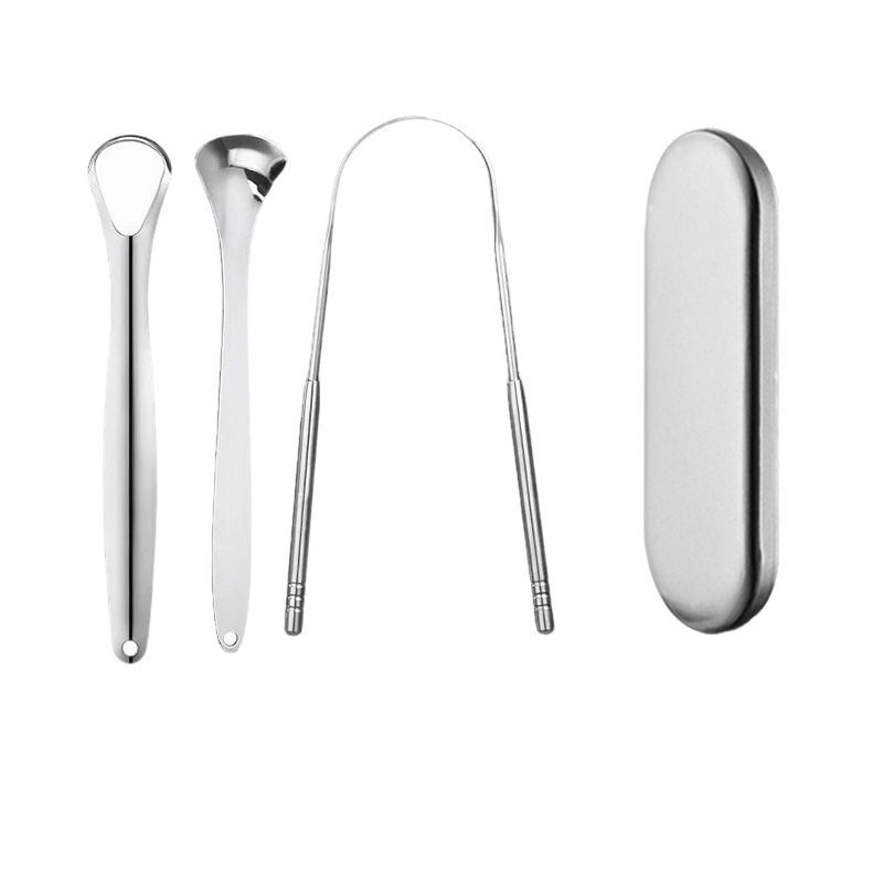 Cross-border wholesale high quality U-shaped tongue cleaner boxed tongue scraper stainless steel oral cleaning tongue brush