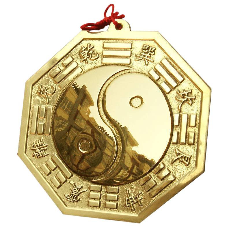 Pure Copper Eight-Trigram Mirror Convex Mirror Concave Mirror Tai Chi Mirror for Home Entrance Doors and Windows, Door-To-Door, and Road-Facing Household Hanging Ornament, All Copper