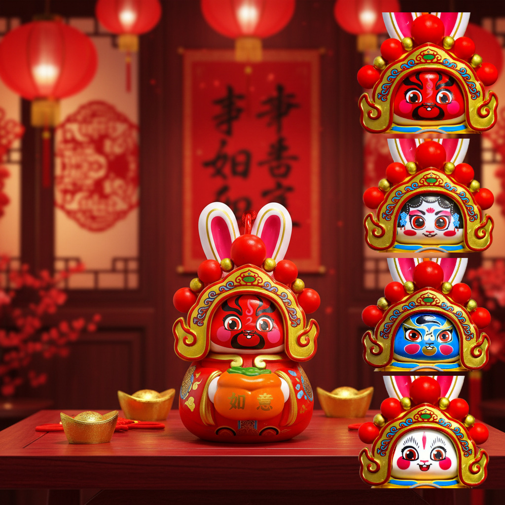 Кукла с меняющимся лицом Кролика Старого Пекина Маска лица Пекинской оперы Фигурка Новогодние праздничные принадлежности Нематериальное культурное наследие