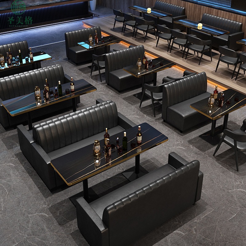 Cafe Bar Clear Bar Table and Chair Combination Pub Ktv Milk Tea Shop Sofa Retro Leisure Music Restaurant Booth