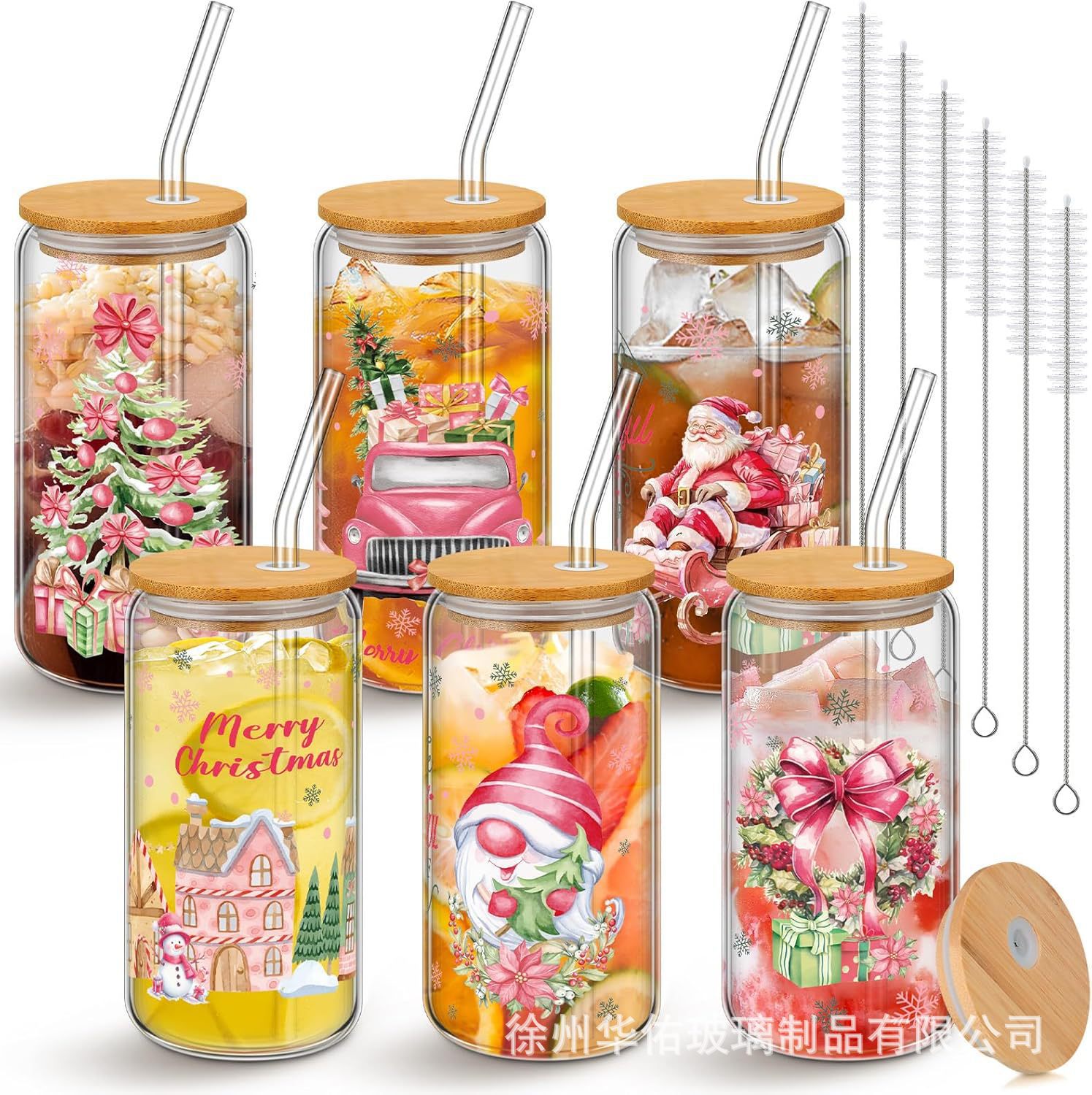 Cross-Border 16oz Halloween Drink Cup Coke Cup Bamboo Lid High Borosilicate Glass Straw Cup Juice Cup