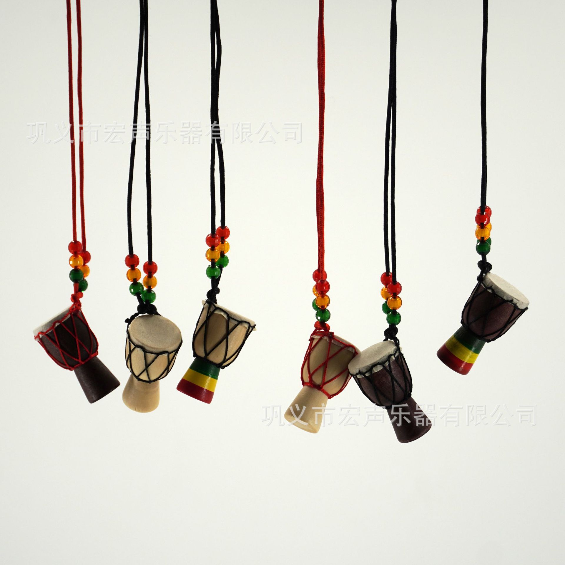 African Drum Pendant African Tambourine Necklace Jewelry Travel Gift Souvenir Solid Wood Handmade Sheepskin Sewing