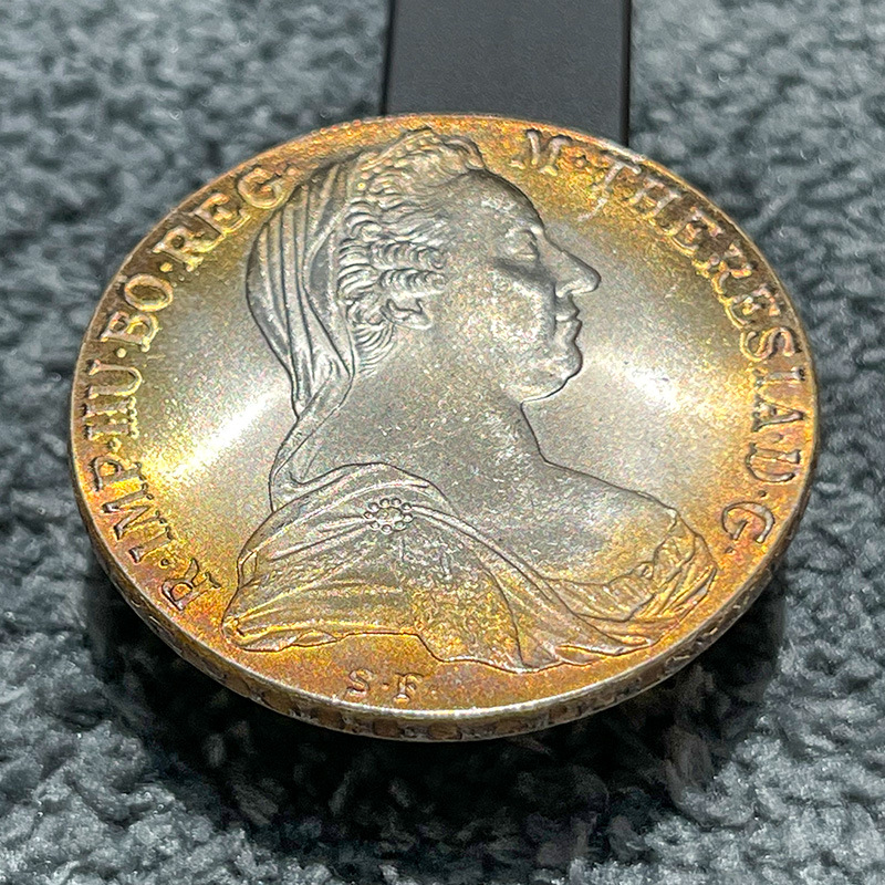 Colorful Copper-Plated Silver Dollar 1780 Early Austro-Hungarian Nanny Letter Edge 40.7mm Player Collection