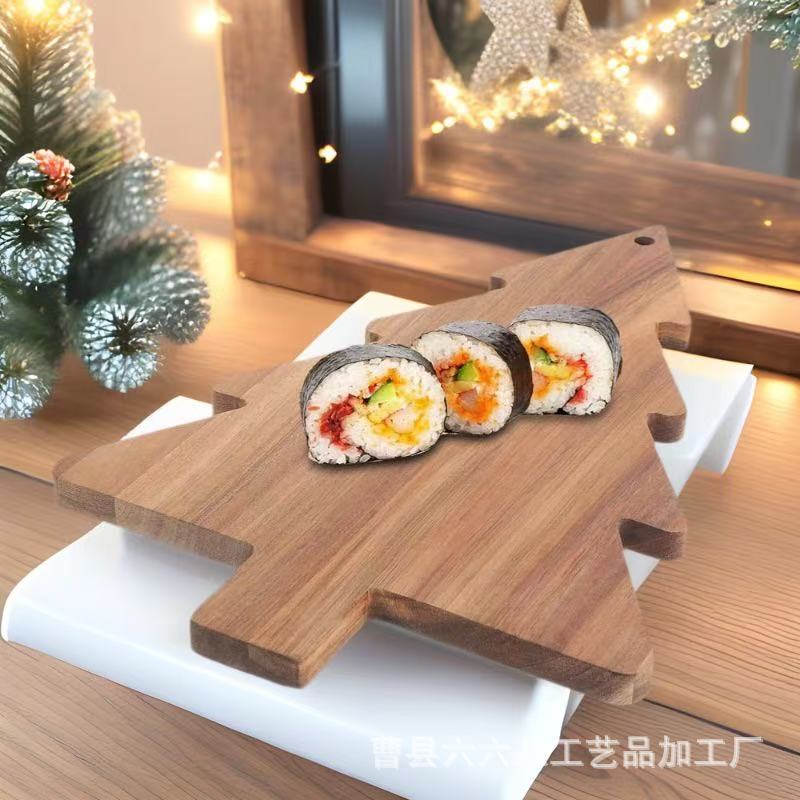 Wooden Christmas Tree Tray Steak Pizza Deli Fruit Vegetable Cheese Plate Kitchen Cutting Board Snack Platter