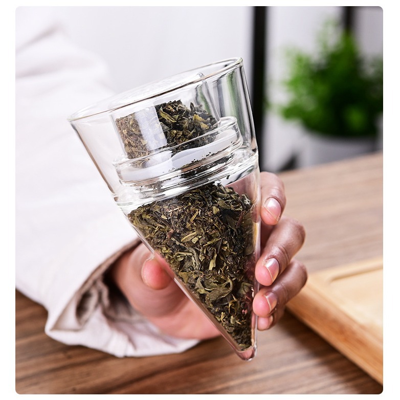 New Chinese-style tea exhibition fragrance device storage jar Tea Pot 3-layer tea Cone tea display special borosilicate glass