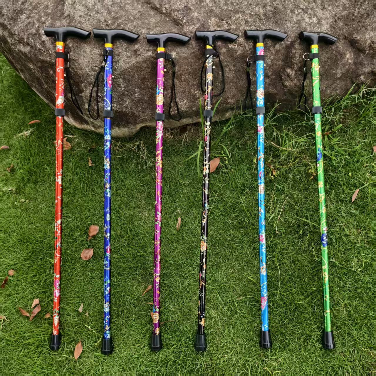 Outdoor Aluminum Alloy Climbing Cane, Telescopic Foldableing Anti-Slip Cane, Elderly Reinforced Adjustable 5-Section Crutches