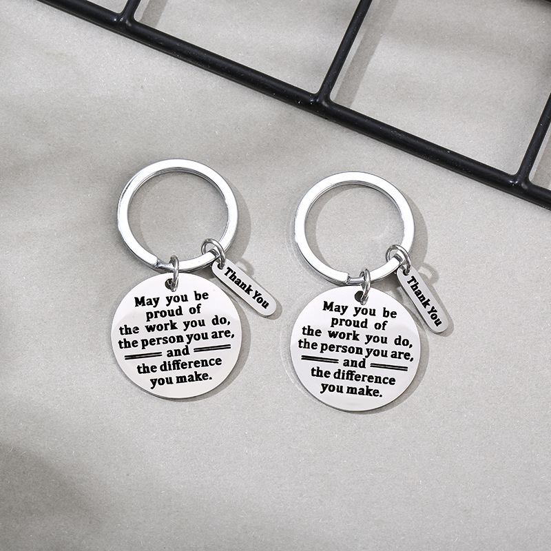 Stainless steel keychain New Amazon hot fashion jewelry Thank You Teacher's Day Thanksgiving gift